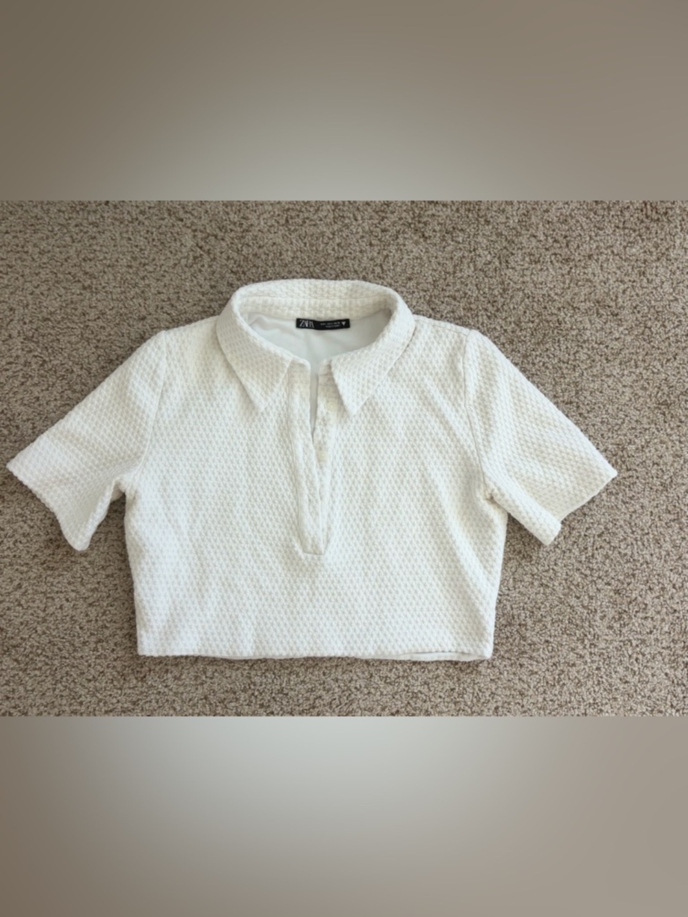 Zara Womens White Textured Polo Crop Top size L